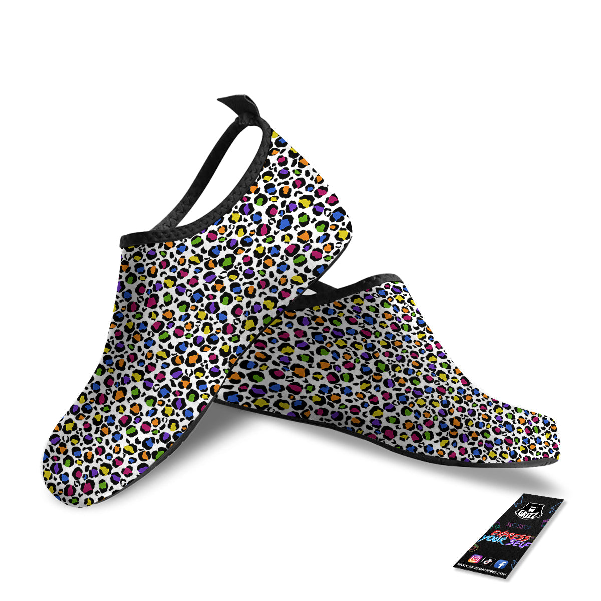 Leopard Rainbow And White Print Pattern Water Shoes-grizzshop