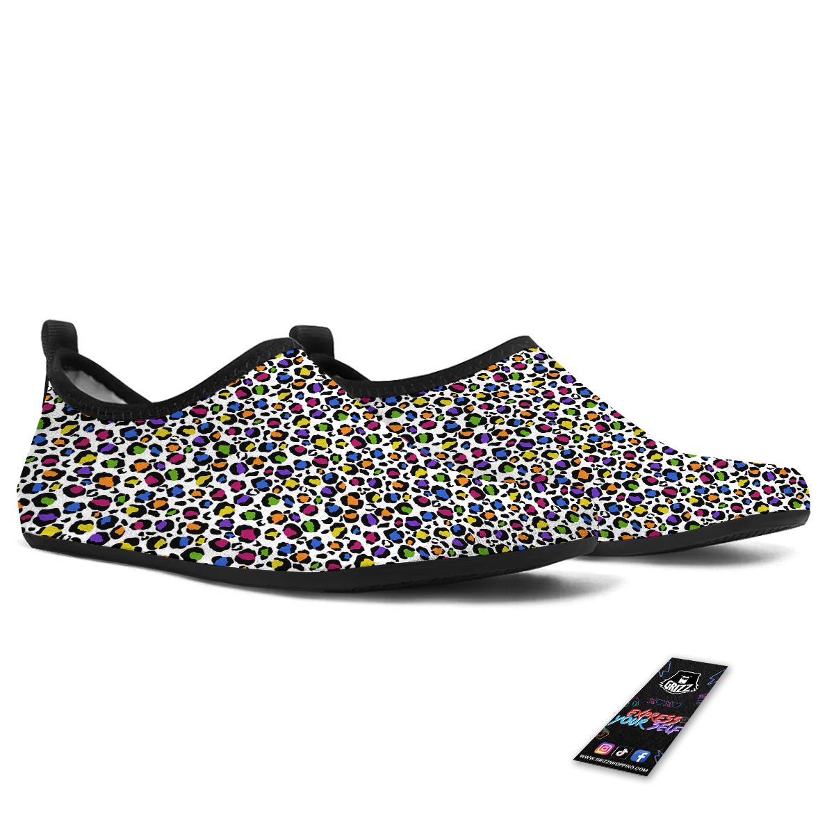 Leopard Rainbow And White Print Pattern Water Shoes-grizzshop