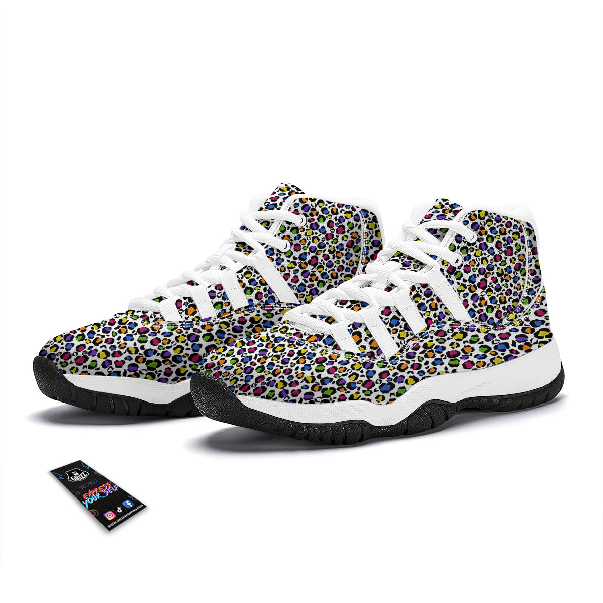 Leopard Rainbow And White Print Pattern White Bball Shoes-grizzshop