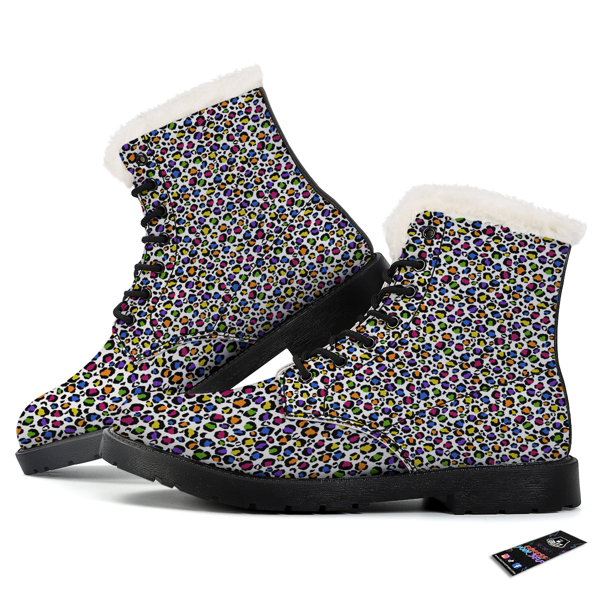 Leopard Rainbow And White Print Pattern Winter Boots-grizzshop