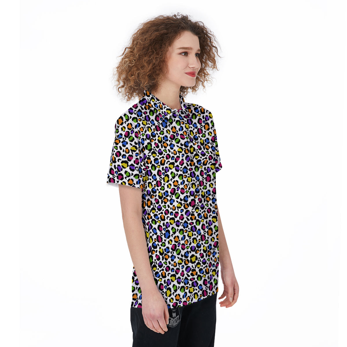 Leopard Rainbow And White Print Pattern Women's Golf Shirts-grizzshop