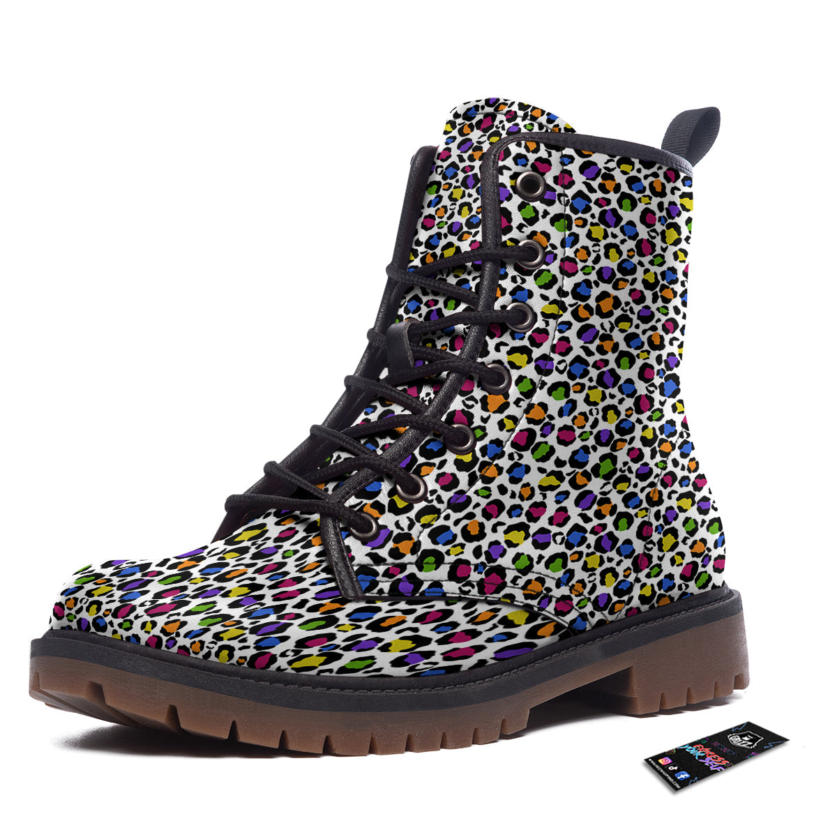 Leopard Rainbow And White Print Pattern Work Boots-grizzshop
