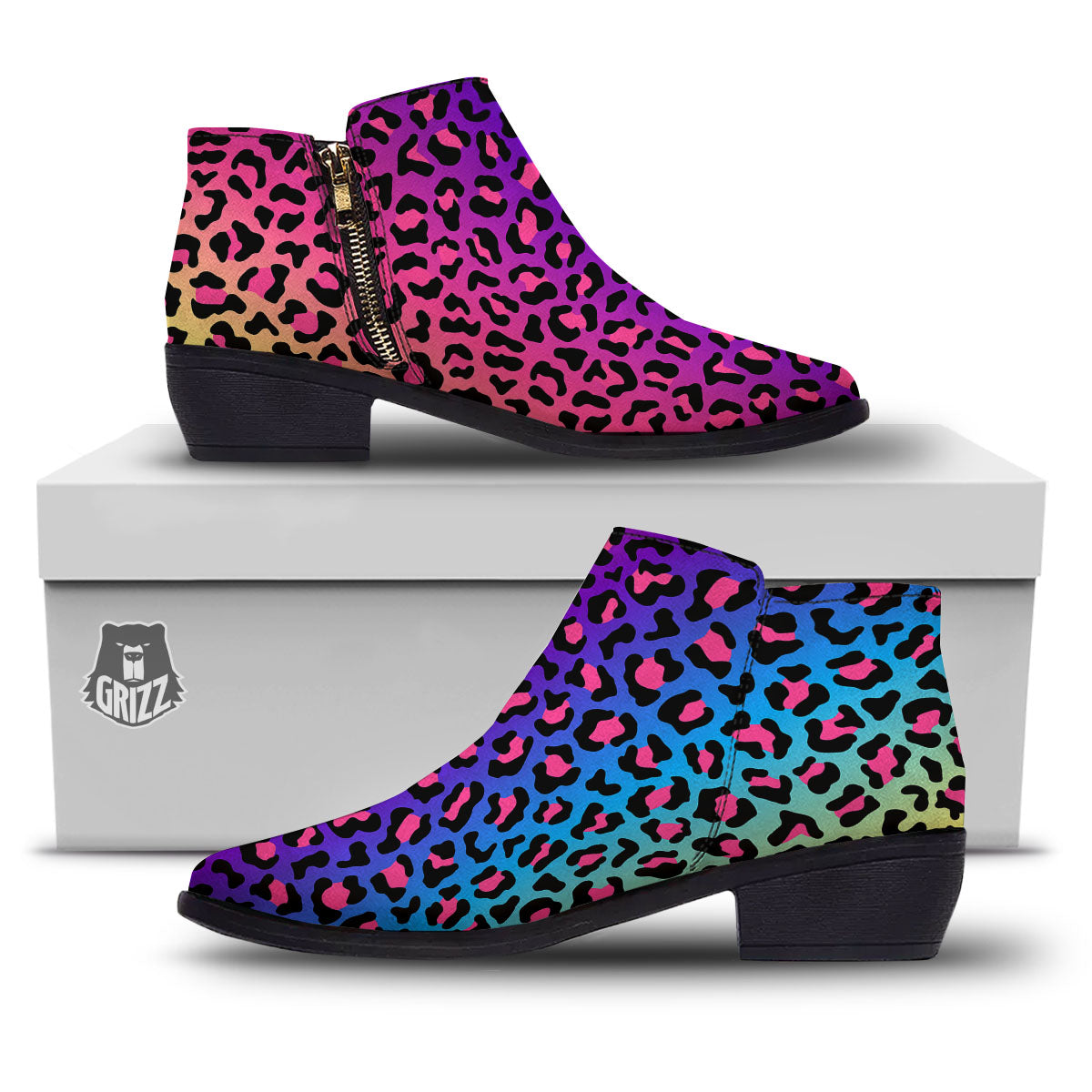 Leopard Rainbow Print Ankle Boots-grizzshop