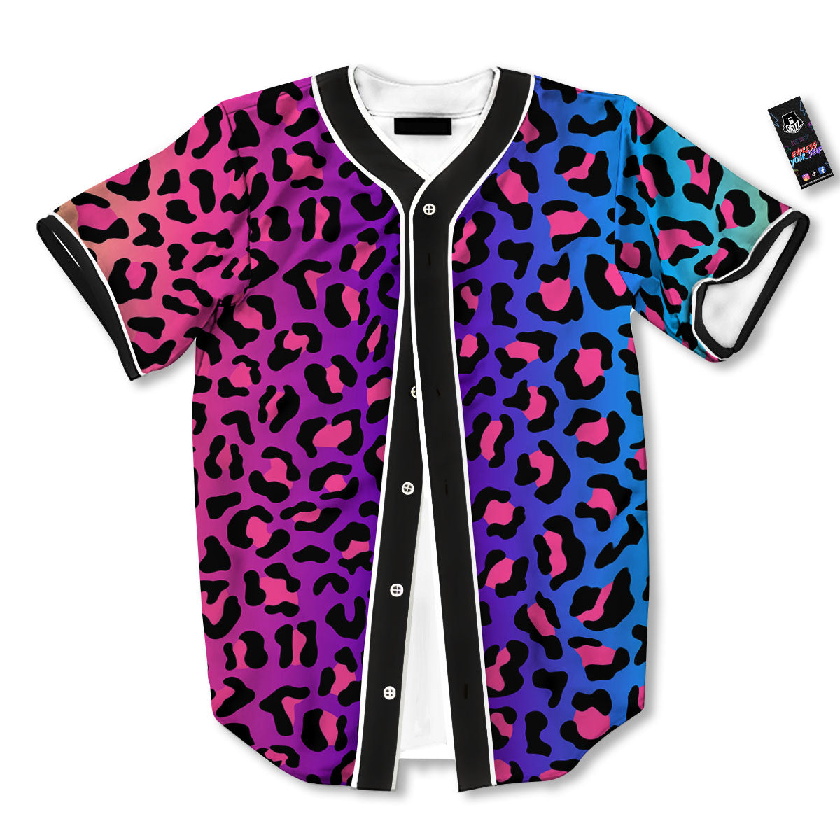 Leopard Rainbow Print Baseball Jersey-grizzshop