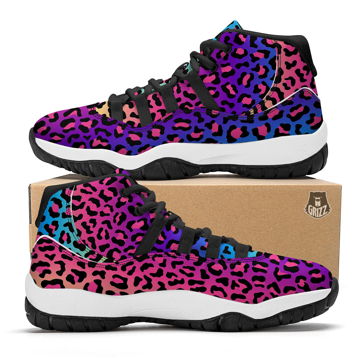 Leopard Rainbow Print Black Bball Shoes-grizzshop
