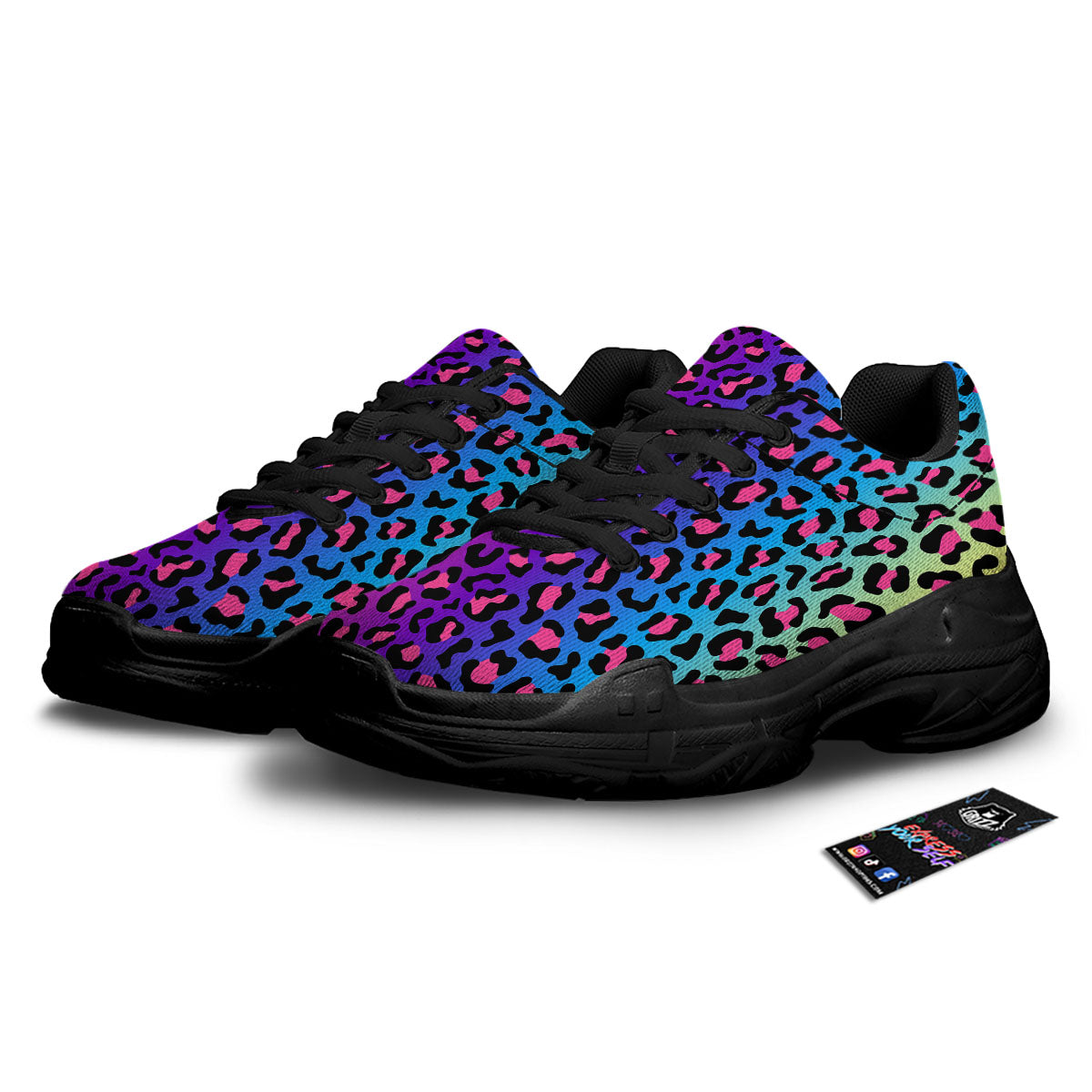 Leopard Rainbow Print Black Chunky Shoes-grizzshop