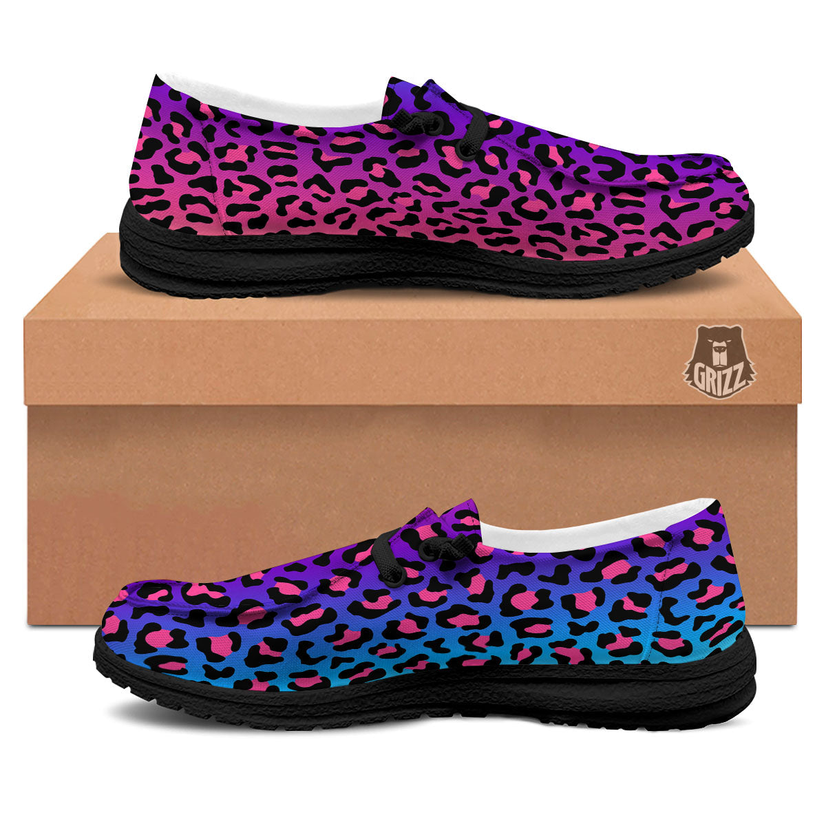 Leopard Rainbow Print Black Loafers-grizzshop