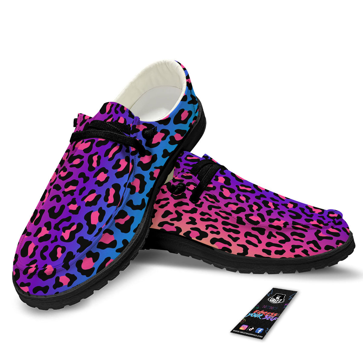 Leopard Rainbow Print Black Loafers-grizzshop