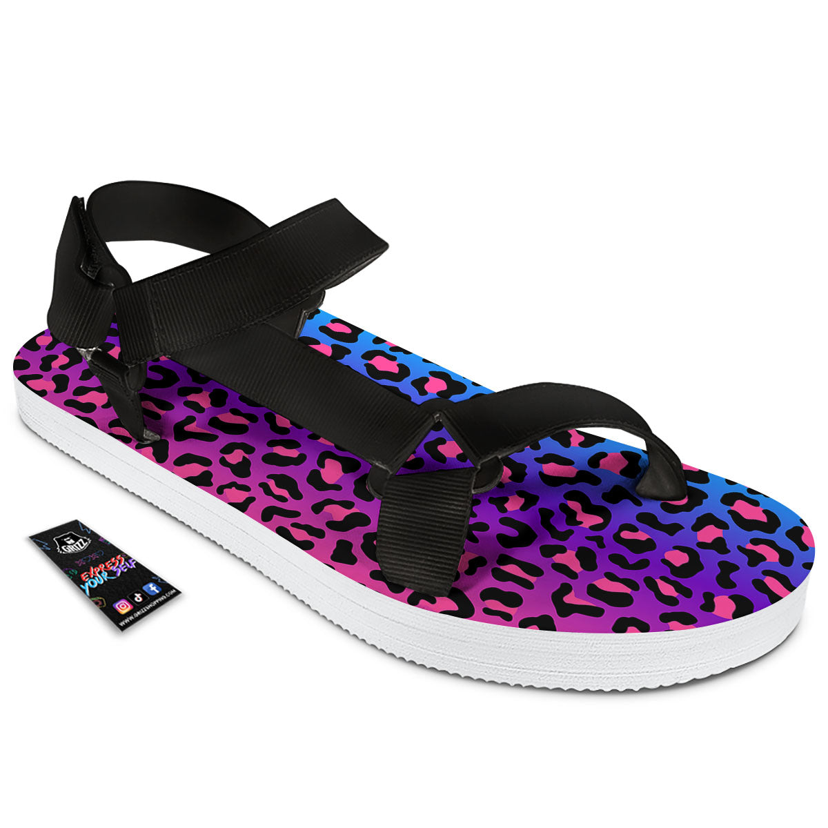 Leopard Rainbow Print Black Open Toe Sandals-grizzshop