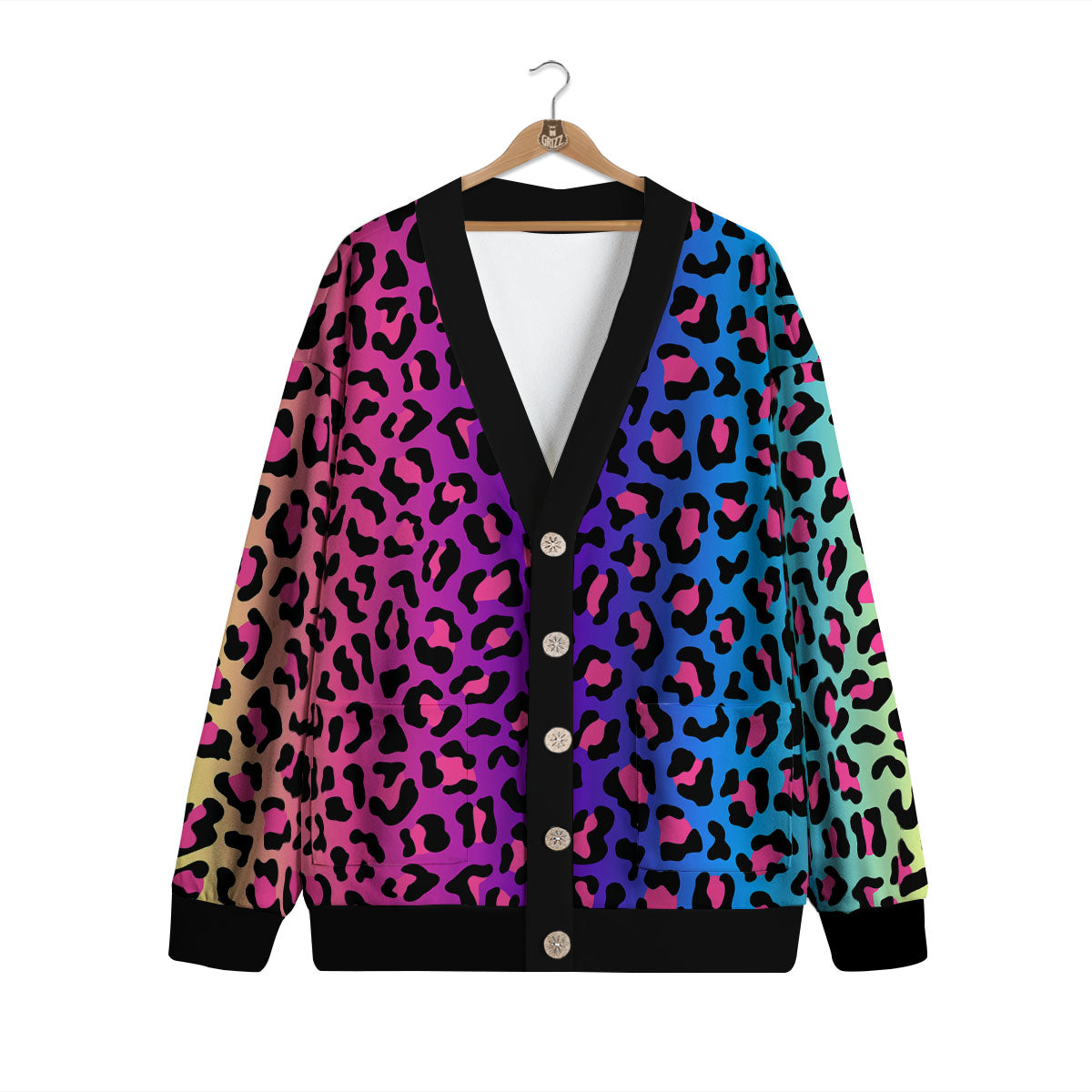 Leopard Rainbow Print Cardigan-grizzshop