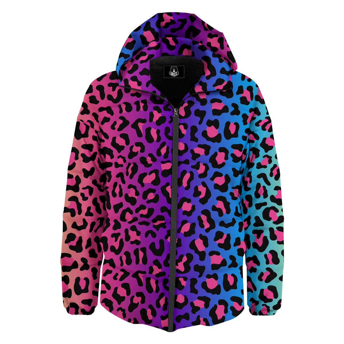 Leopard Rainbow Print Down Jacket-grizzshop