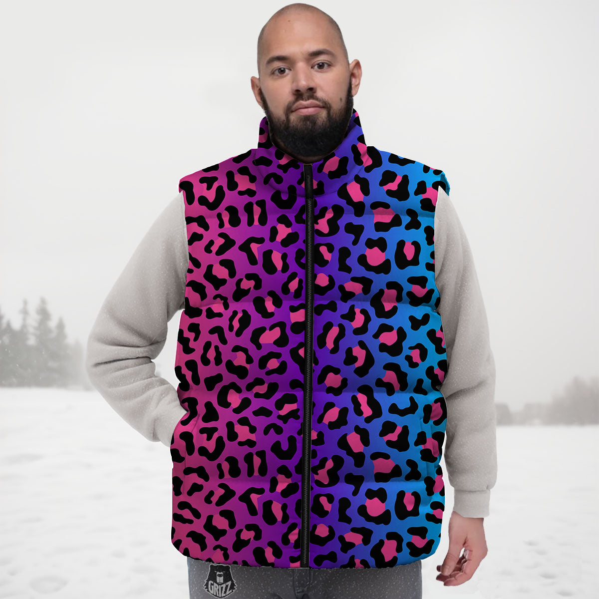 Leopard Rainbow Print Down Vest