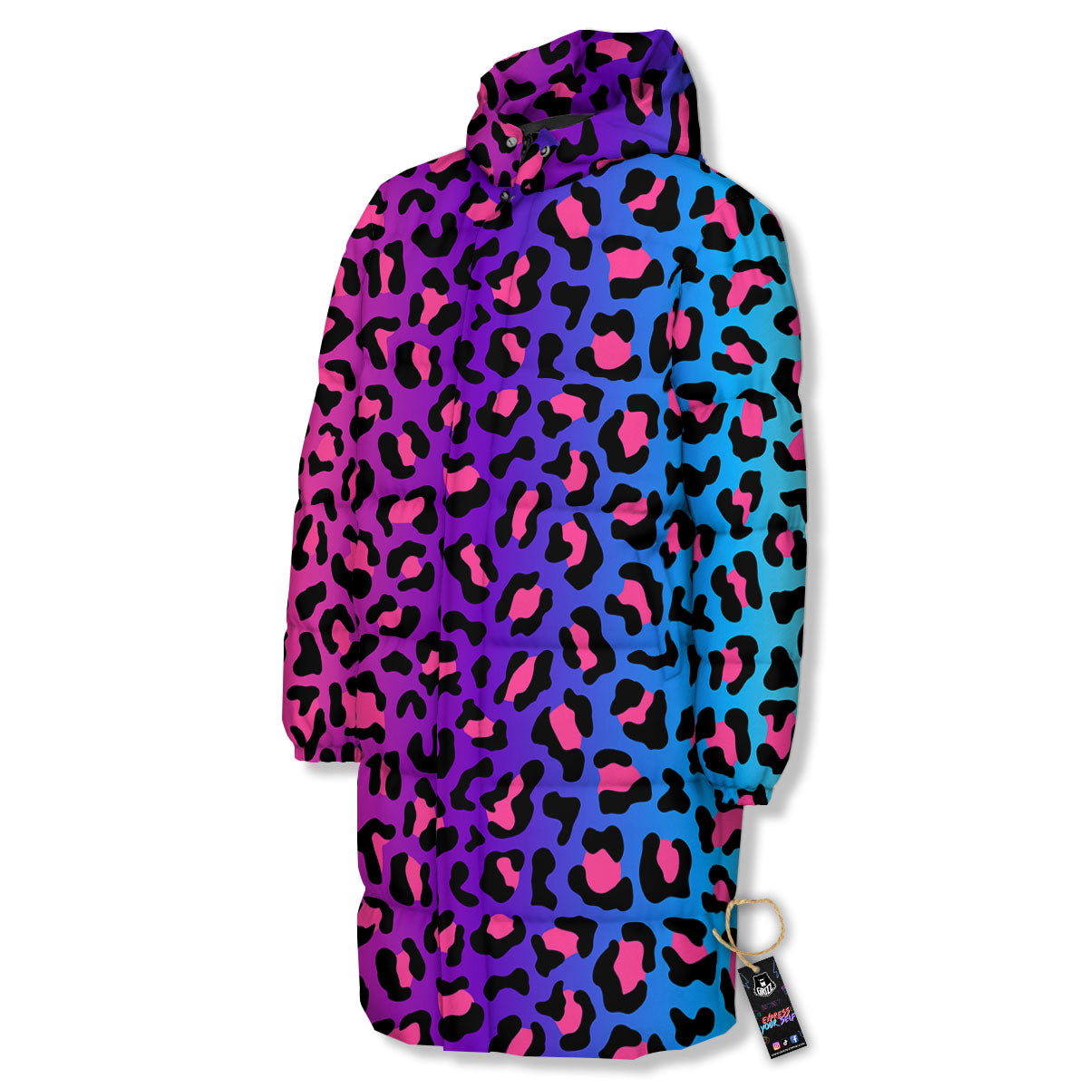 Leopard Rainbow Print Long Down Jacket-grizzshop