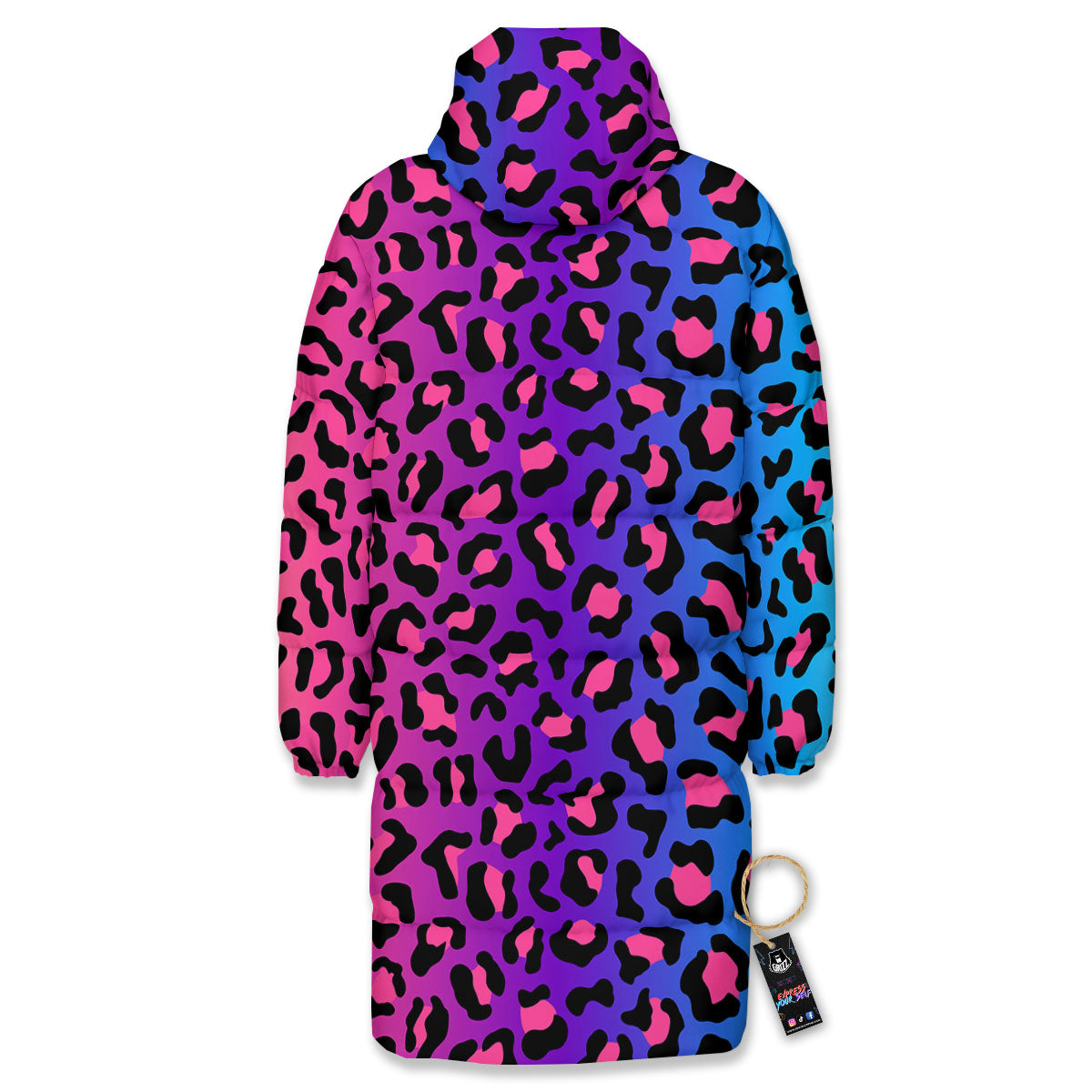 Leopard Rainbow Print Long Down Jacket-grizzshop