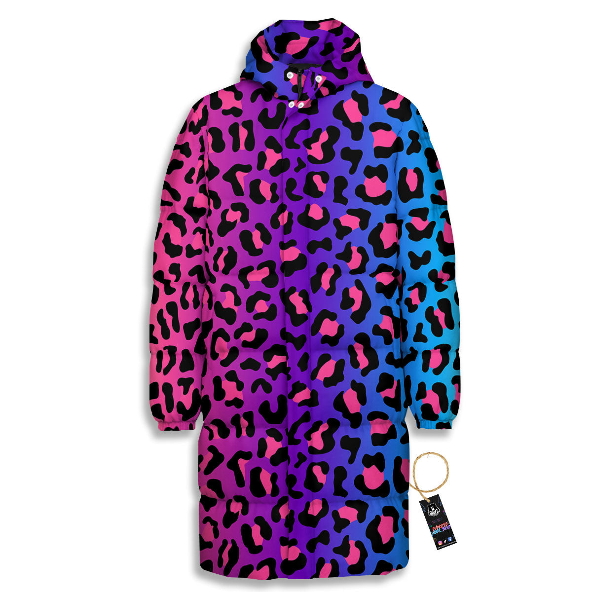 Leopard Rainbow Print Long Down Jacket-grizzshop