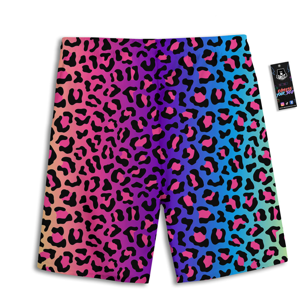 Leopard Rainbow Print Men's Athletic Shorts