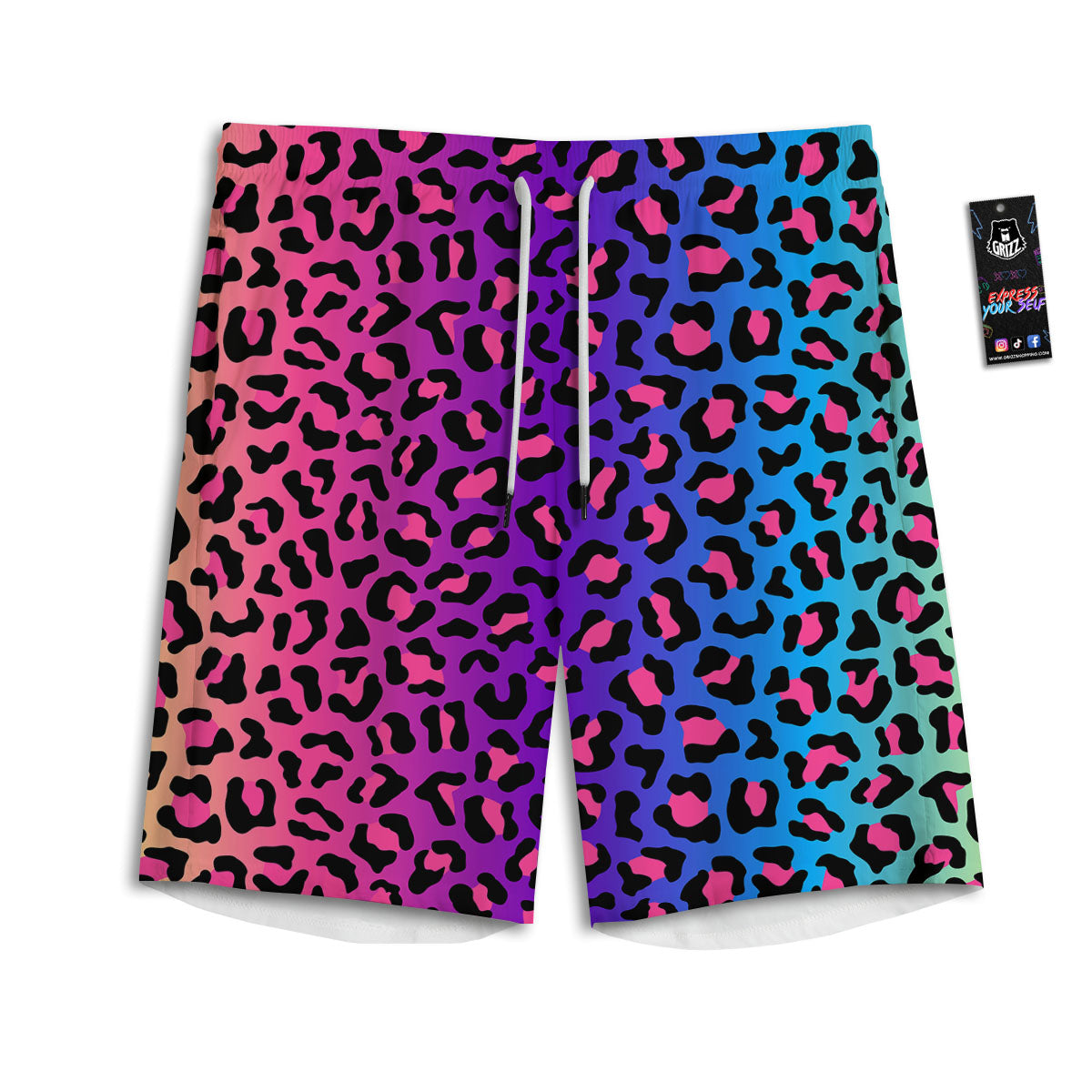 Leopard Rainbow Print Men's Athletic Shorts