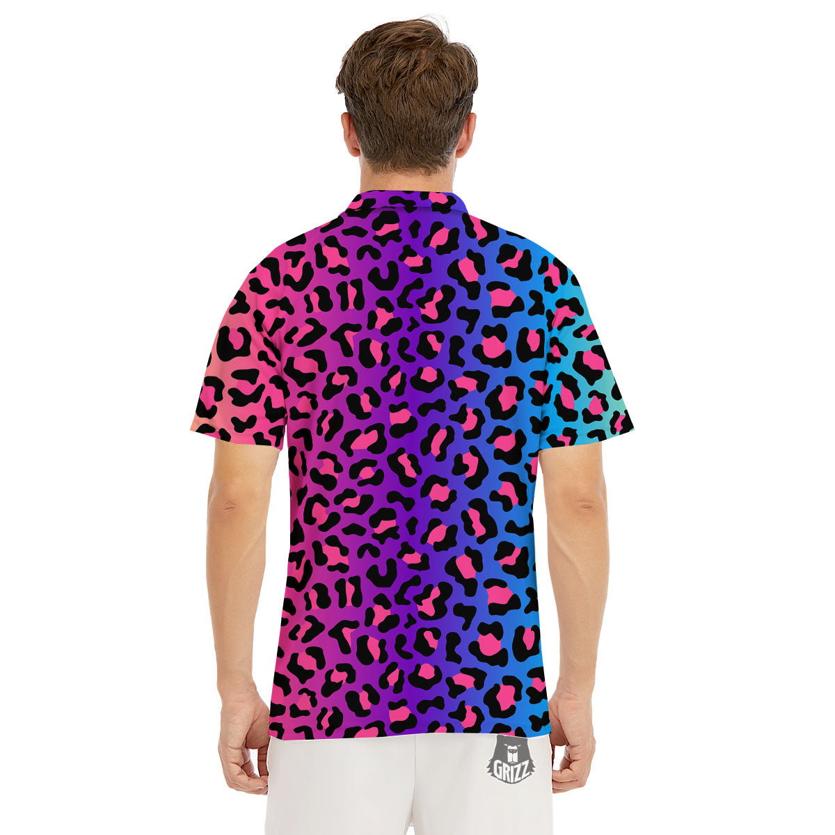 Leopard Rainbow Print Men's Golf Shirts-grizzshop