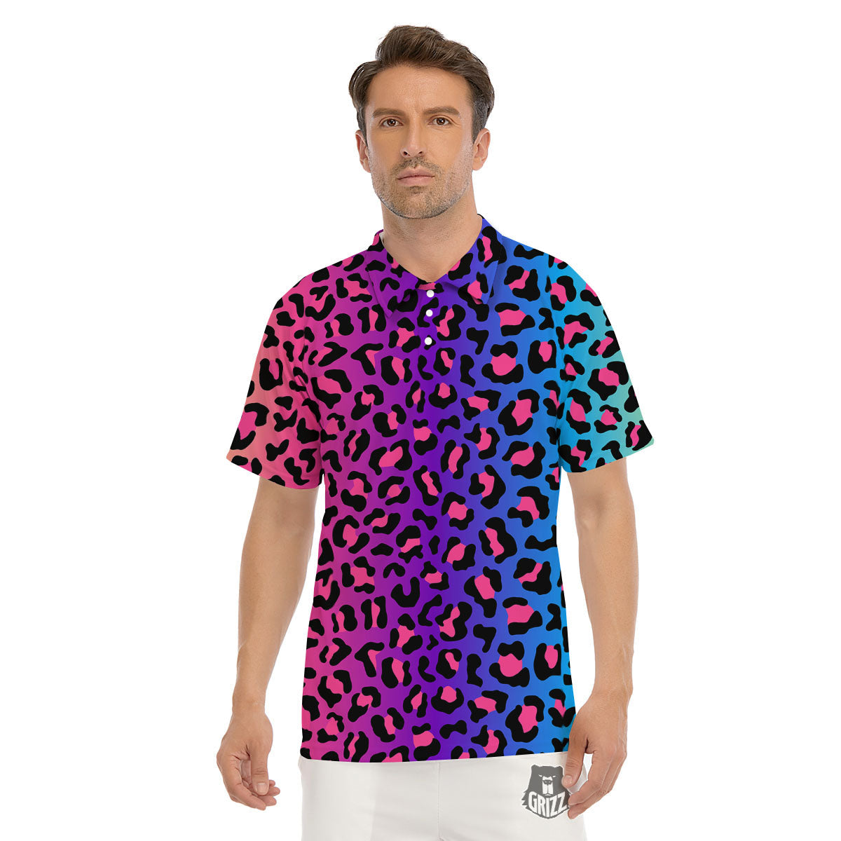 Leopard Rainbow Print Men's Golf Shirts-grizzshop