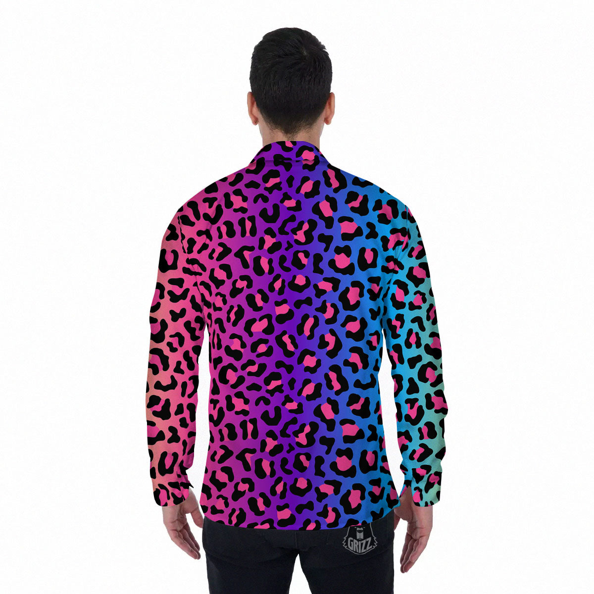 Leopard Rainbow Print Men's Long Sleeve Shirts-grizzshop