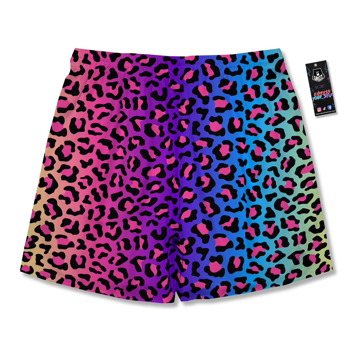 Leopard Rainbow Print Men's Running Shorts-grizzshop