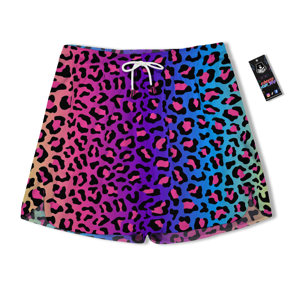 Leopard Rainbow Print Men's Running Shorts-grizzshop