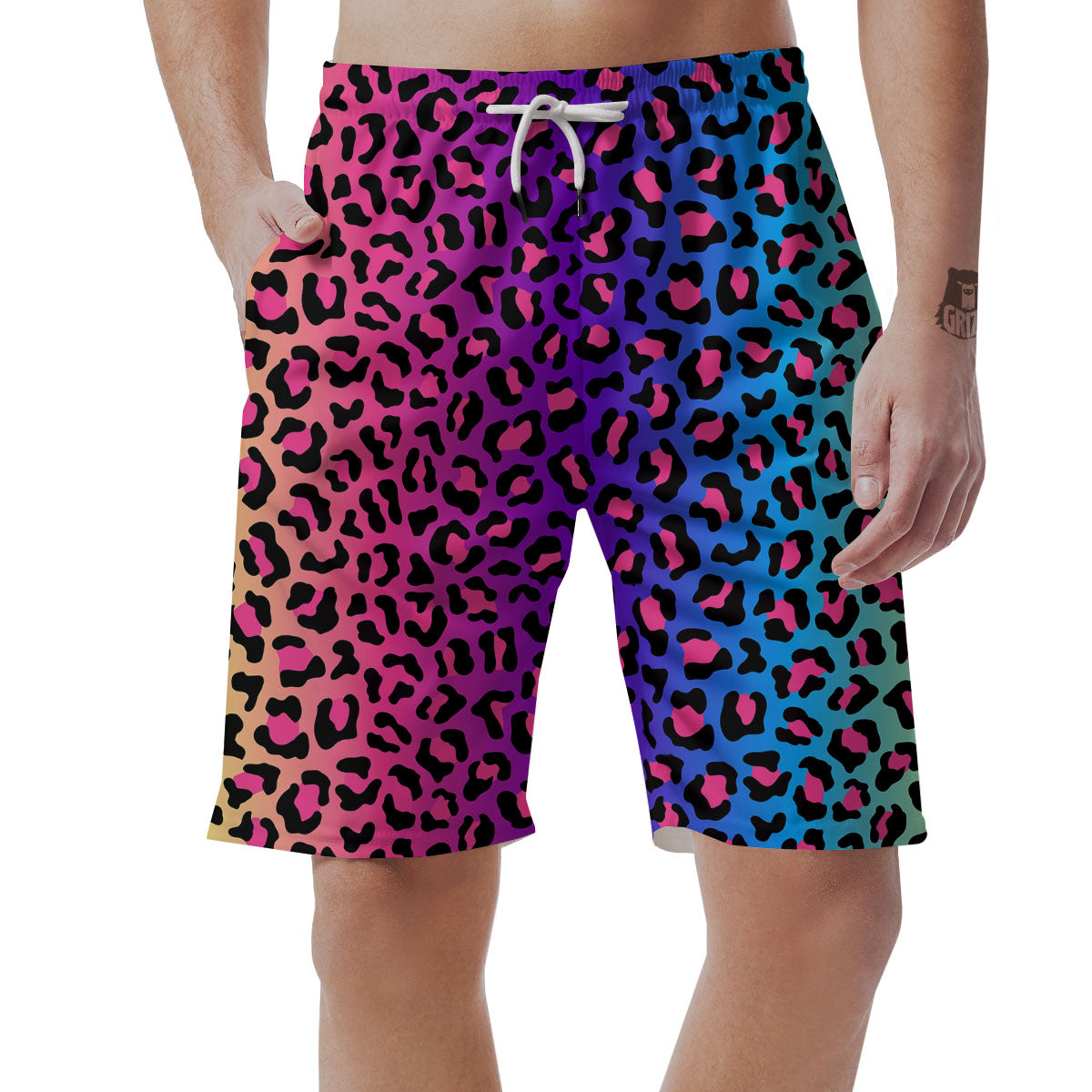 Leopard Rainbow Print Men's Shorts-grizzshop