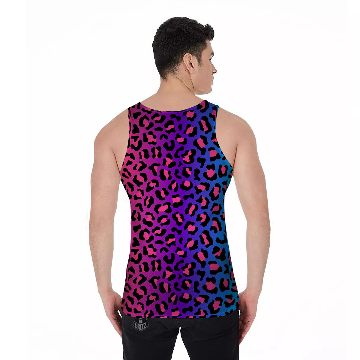 Leopard Rainbow Print Men's Tank Top-grizzshop