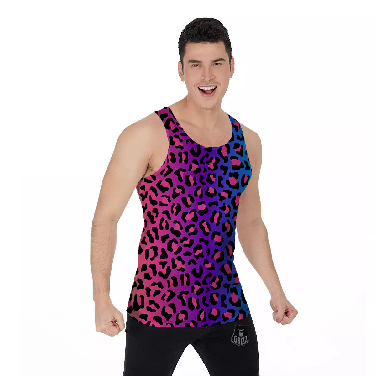 Leopard Rainbow Print Men's Tank Top-grizzshop