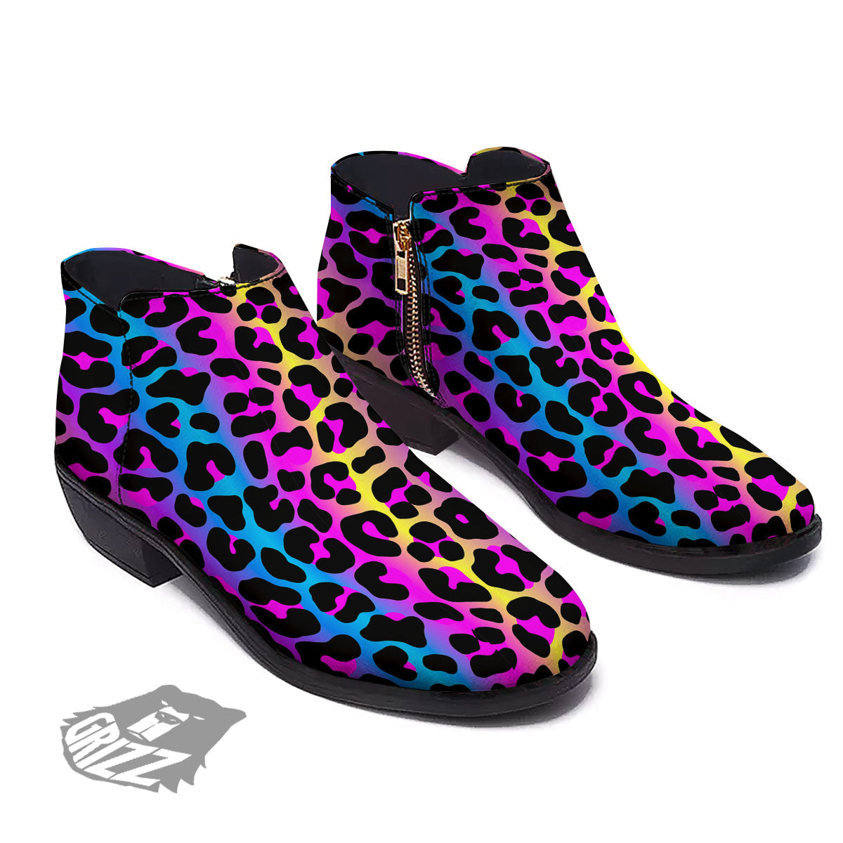 Leopard Rainbow Print Pattern Ankle Boots-grizzshop