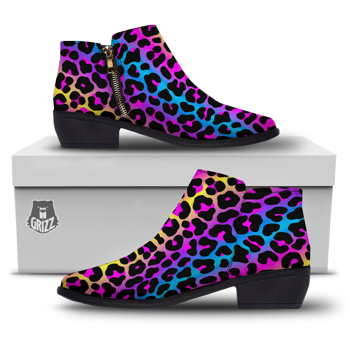 Leopard Rainbow Print Pattern Ankle Boots-grizzshop