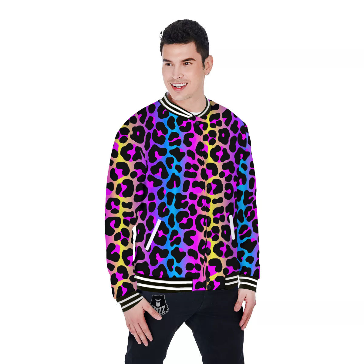 Leopard Rainbow Print Pattern Baseball Jacket-grizzshop