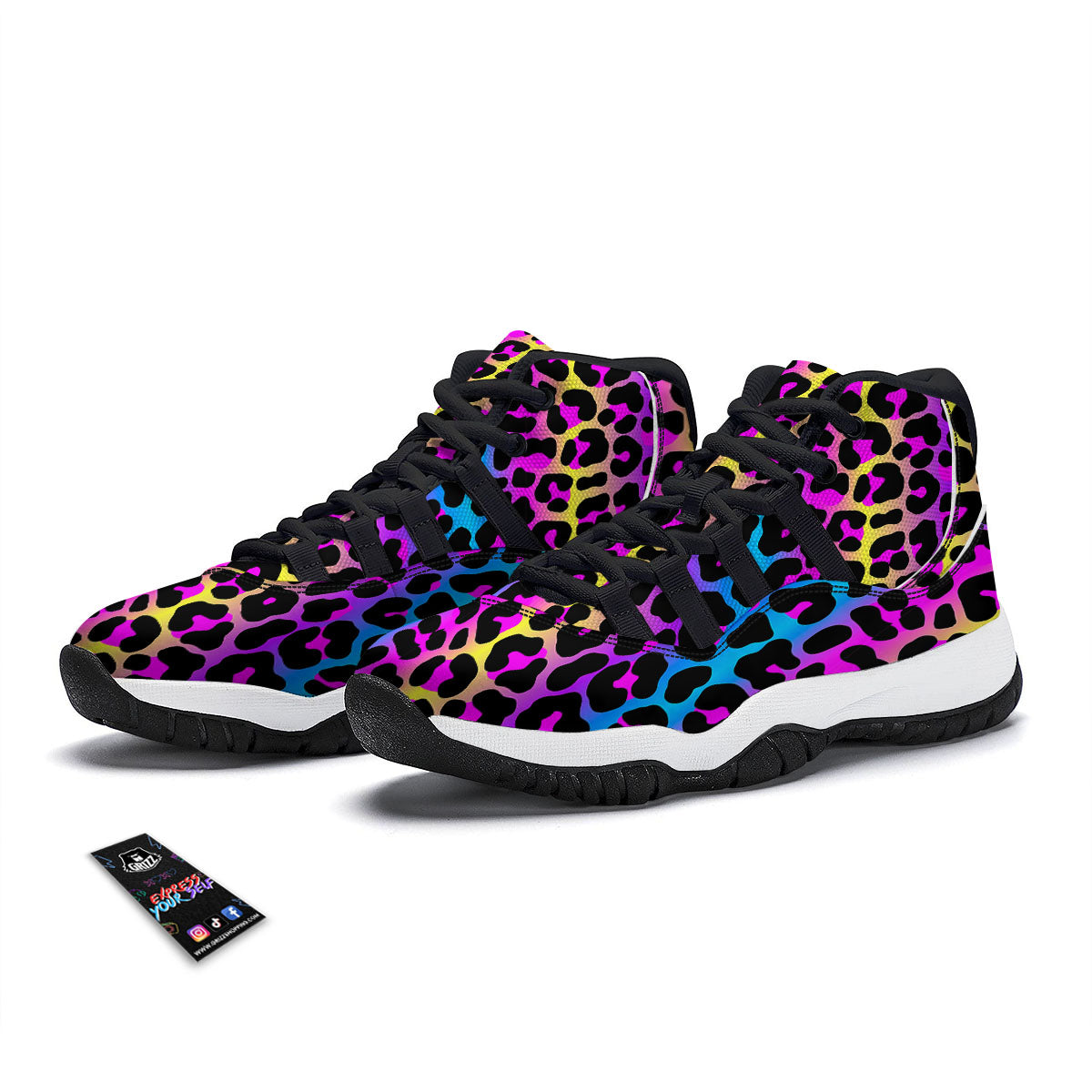 Leopard Rainbow Print Pattern Black Bball Shoes-grizzshop