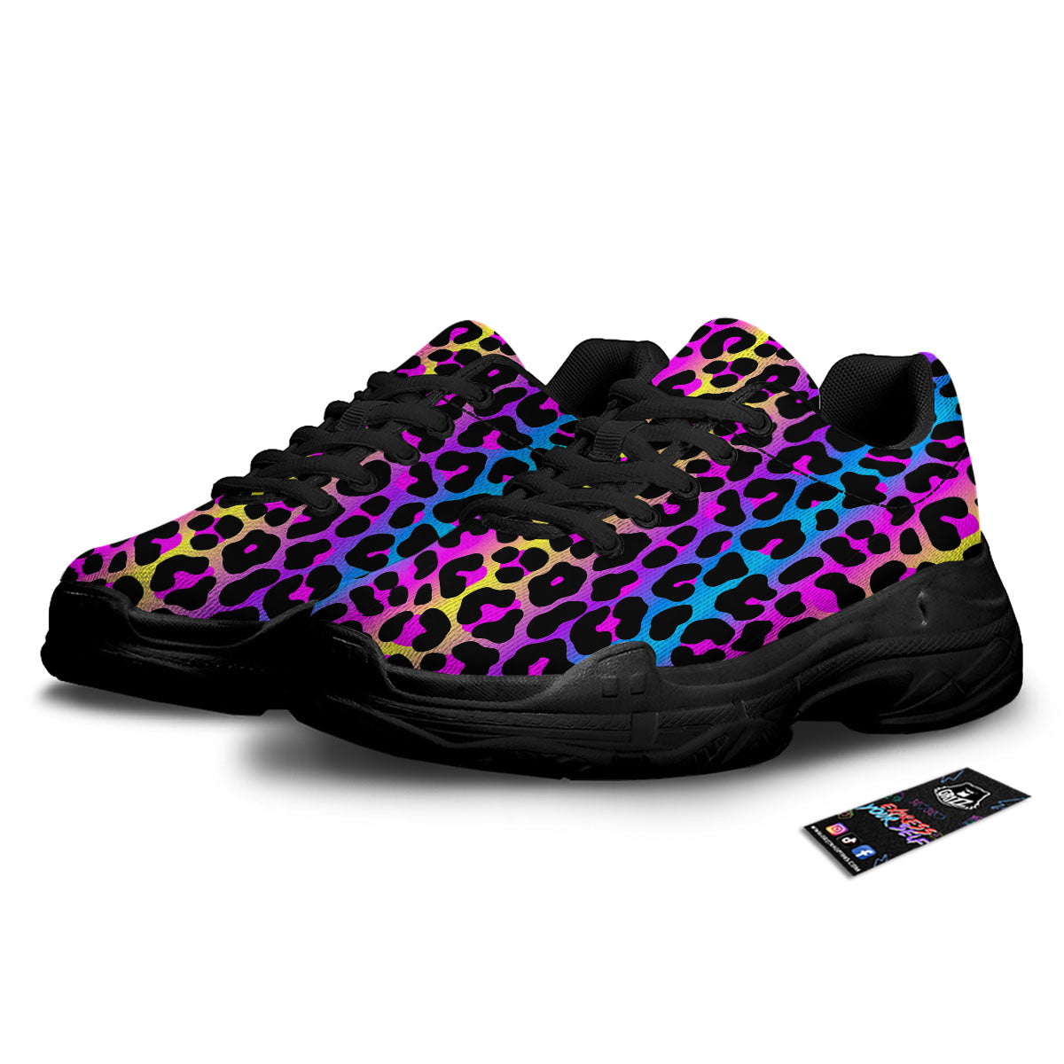 Leopard Rainbow Print Pattern Black Chunky Shoes-grizzshop
