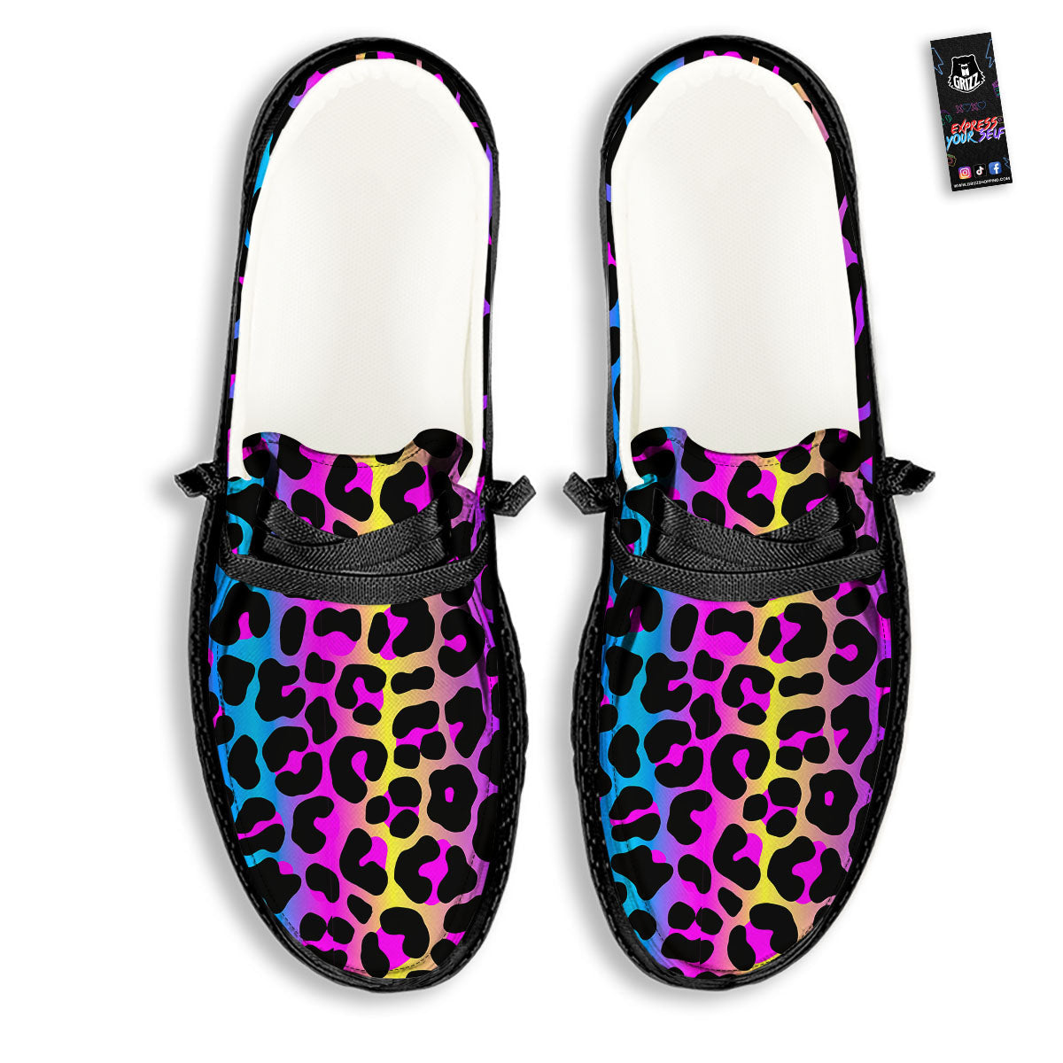 Leopard Rainbow Print Pattern Black Loafers-grizzshop