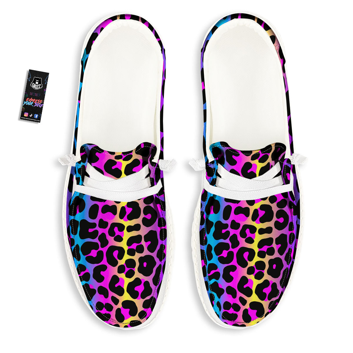 Leopard Rainbow Print Pattern Black Loafers-grizzshop