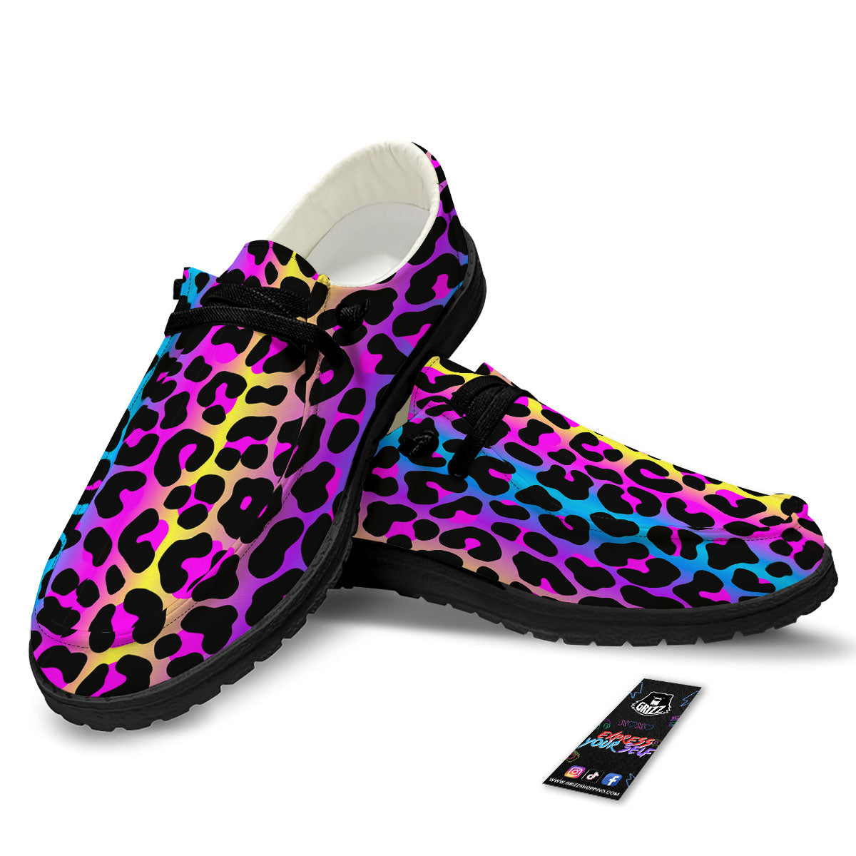 Leopard Rainbow Print Pattern Black Loafers-grizzshop