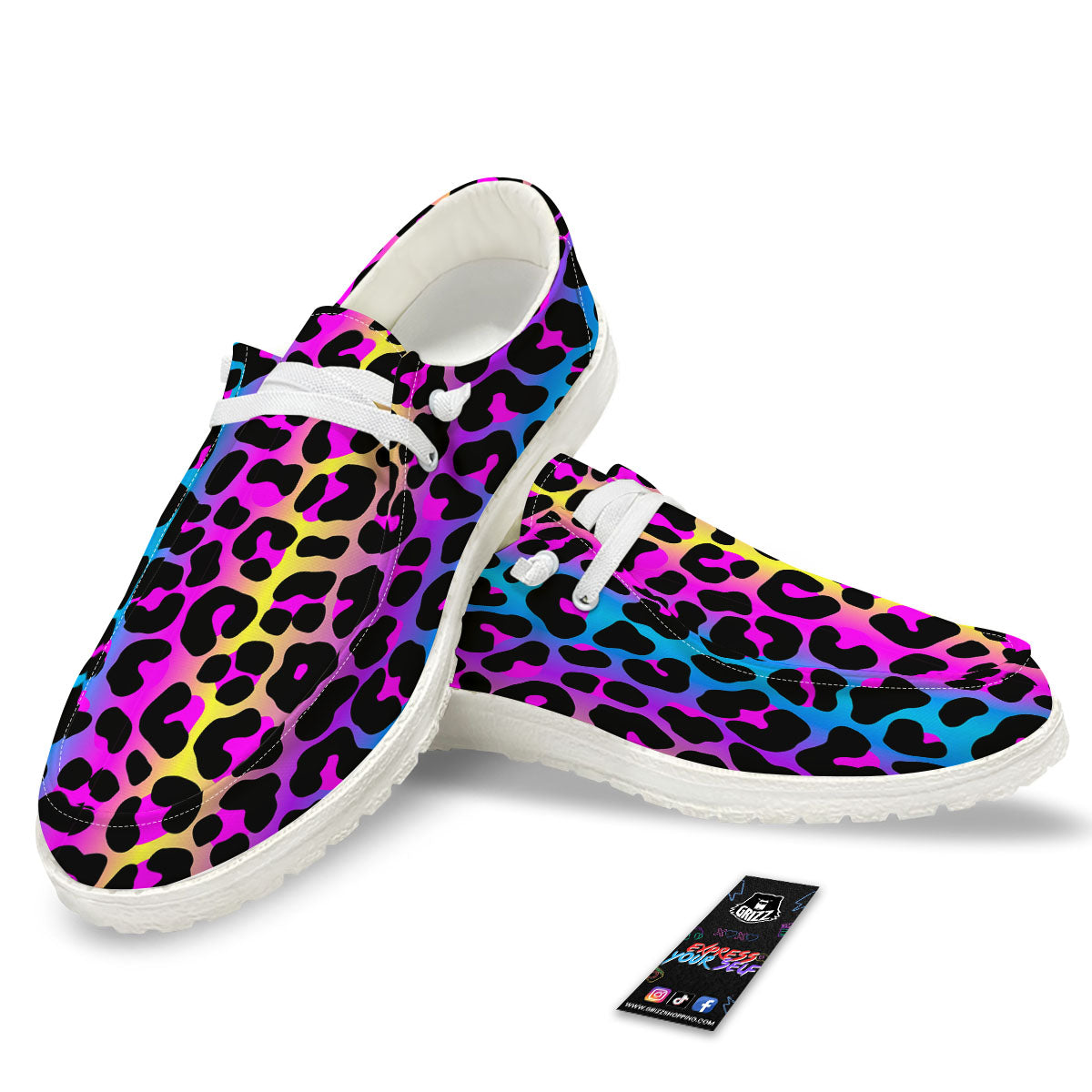 Leopard Rainbow Print Pattern Black Loafers-grizzshop