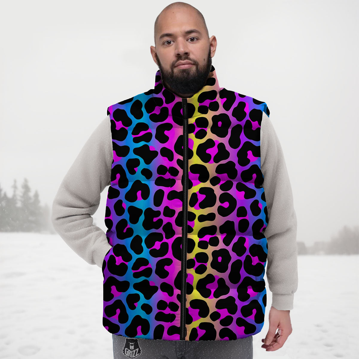 Leopard Rainbow Print Pattern Down Vest