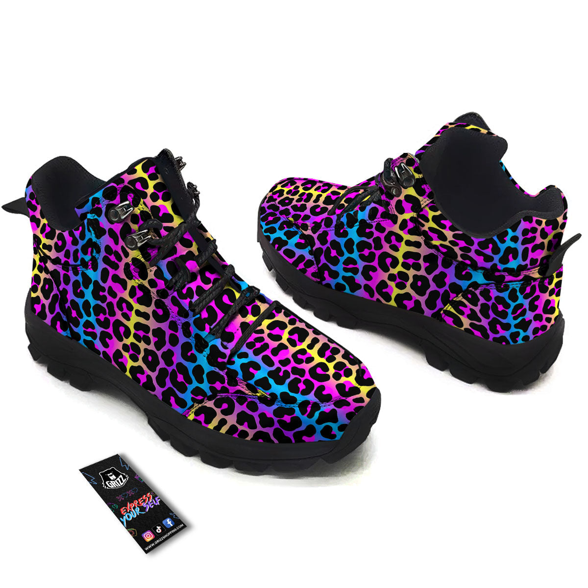 Leopard Rainbow Print Pattern Hiking Shoes-grizzshop
