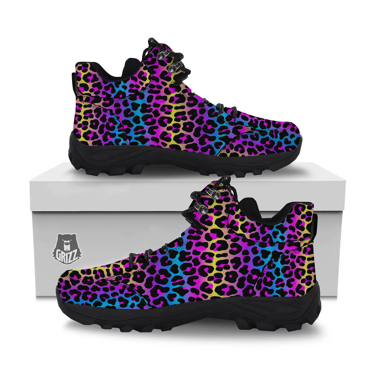 Leopard Rainbow Print Pattern Hiking Shoes-grizzshop