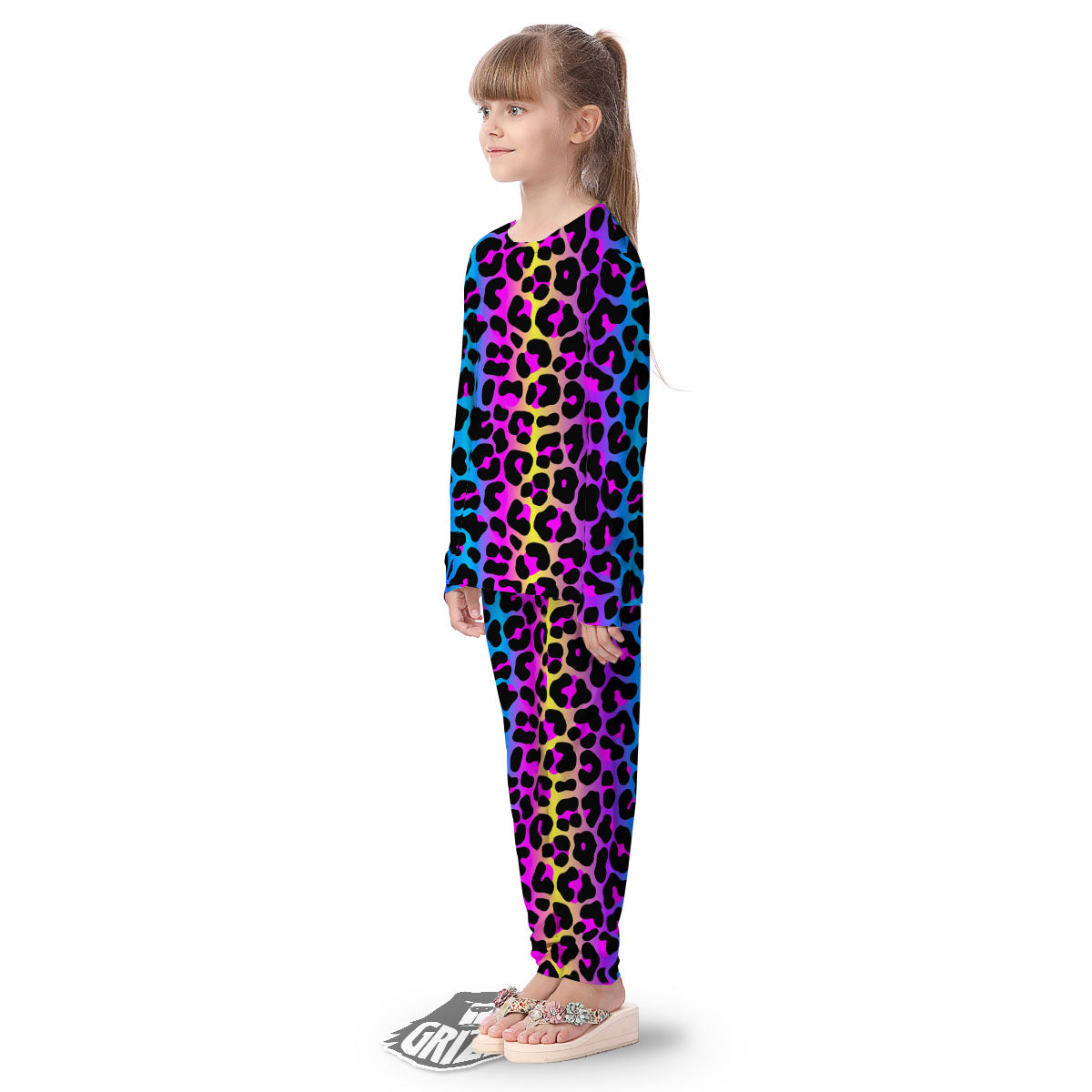 Leopard Rainbow Print Pattern Kid's Pajamas-grizzshop