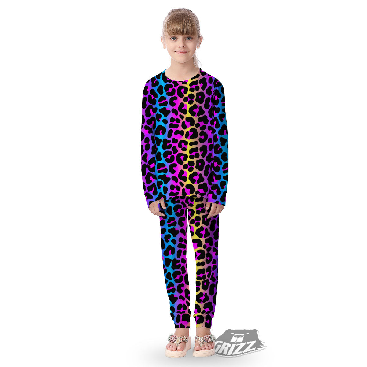 Leopard Rainbow Print Pattern Kid's Pajamas-grizzshop
