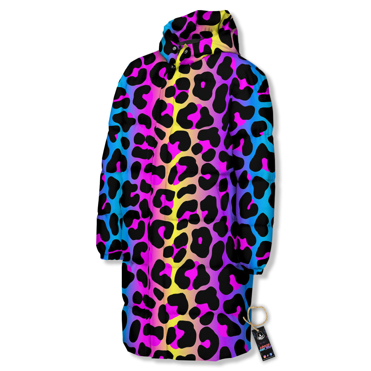 Leopard Rainbow Print Pattern Long Down Jacket-grizzshop