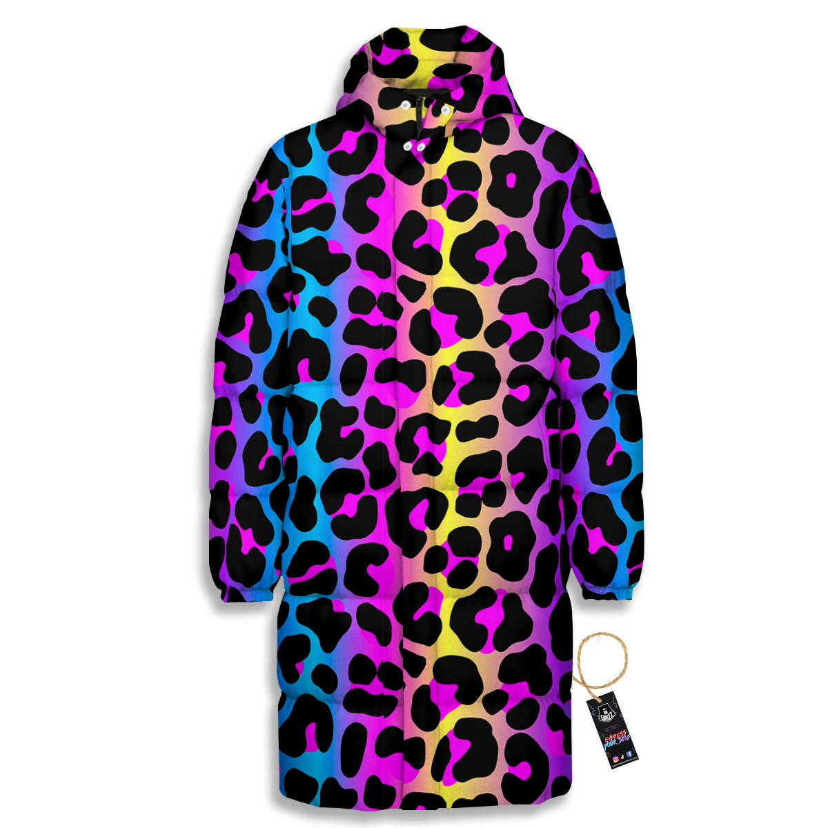 Leopard Rainbow Print Pattern Long Down Jacket-grizzshop