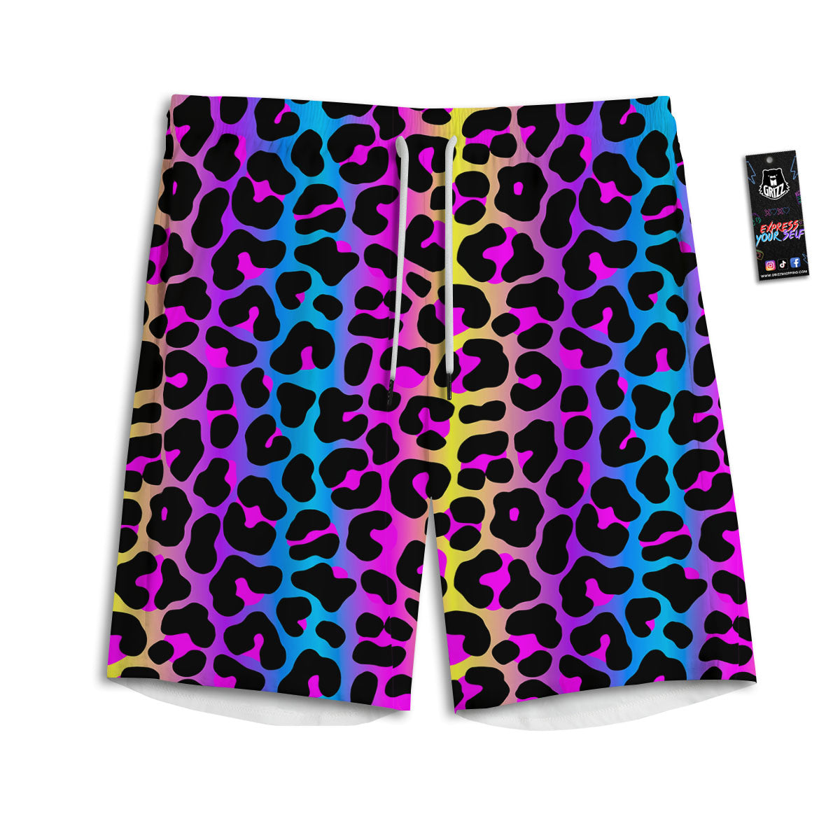 Leopard Rainbow Print Pattern Men's Athletic Shorts