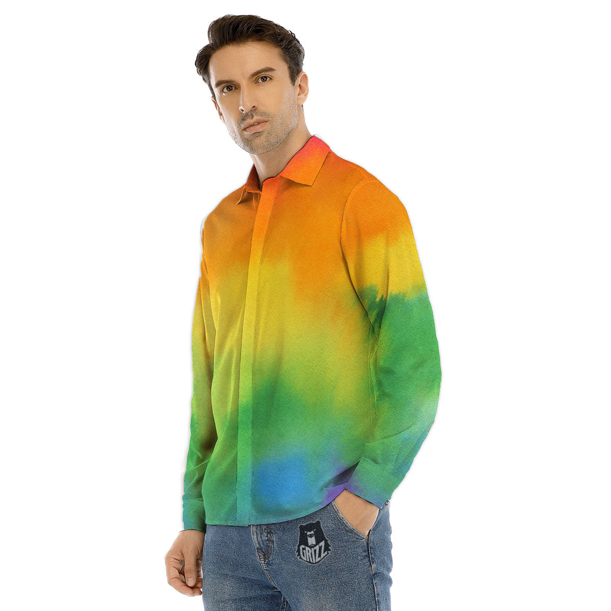 Leopard Rainbow Print Pattern Men's Dress Shirts-grizzshop