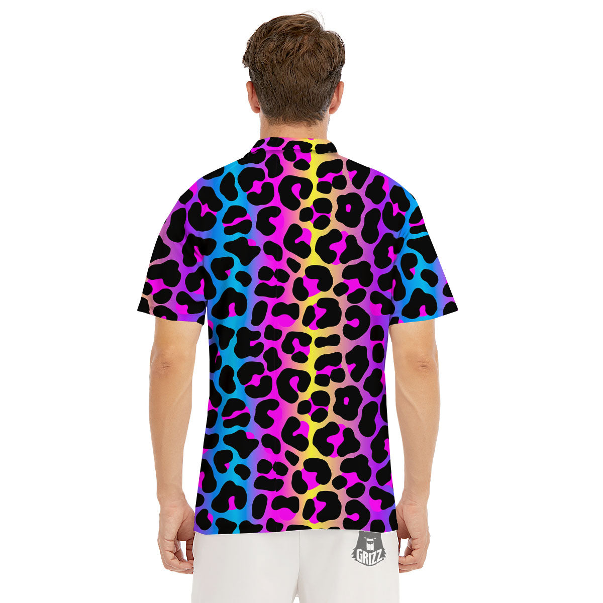 Leopard Rainbow Print Pattern Men's Golf Shirts-grizzshop