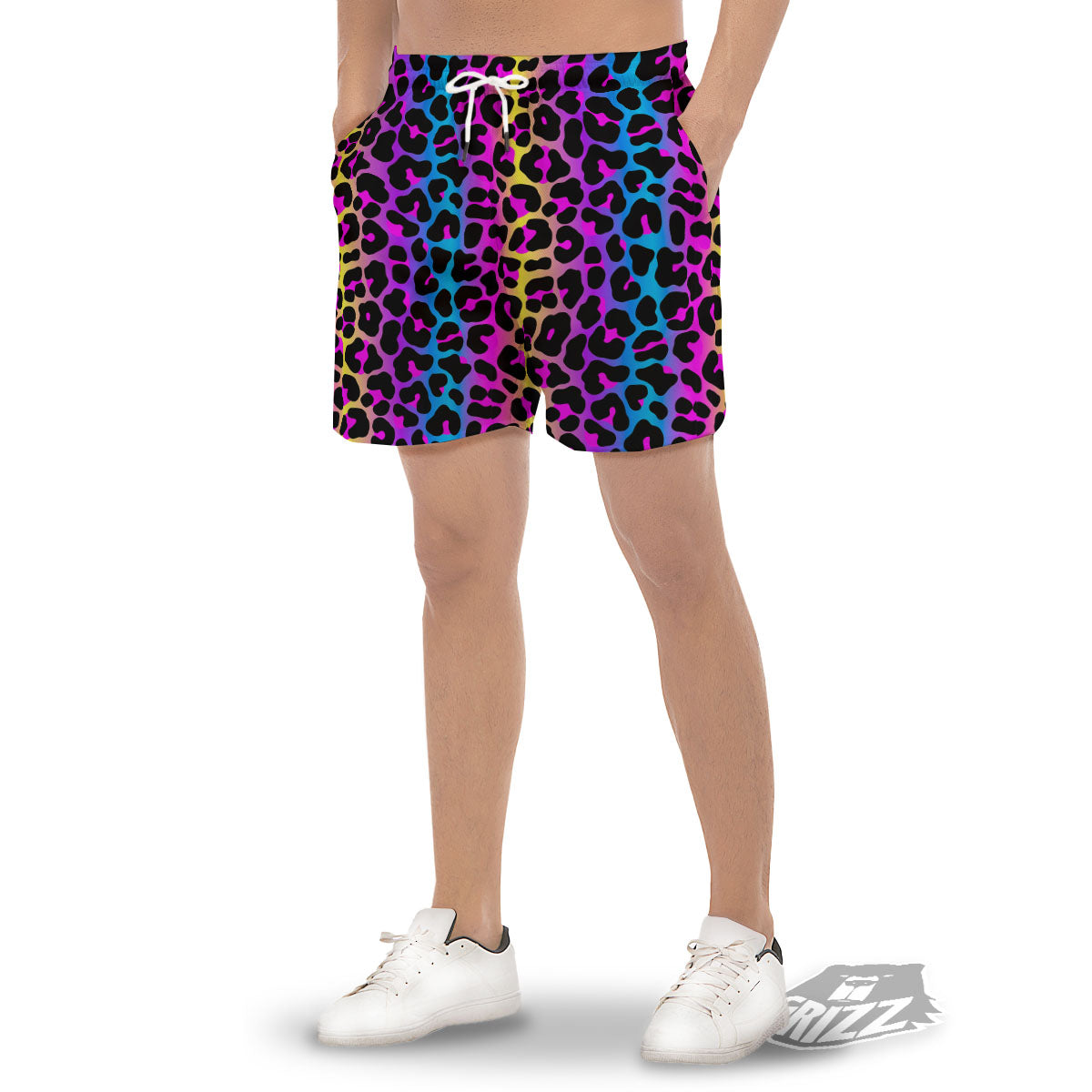 Leopard Rainbow Print Pattern Men's Gym Shorts-grizzshop