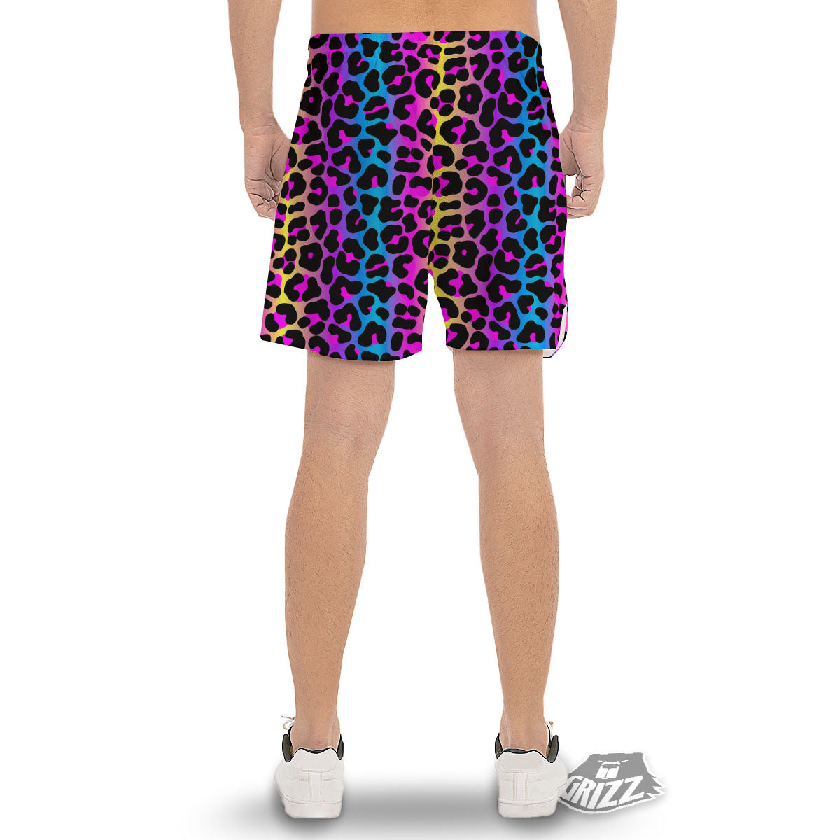 Leopard Rainbow Print Pattern Men's Gym Shorts-grizzshop